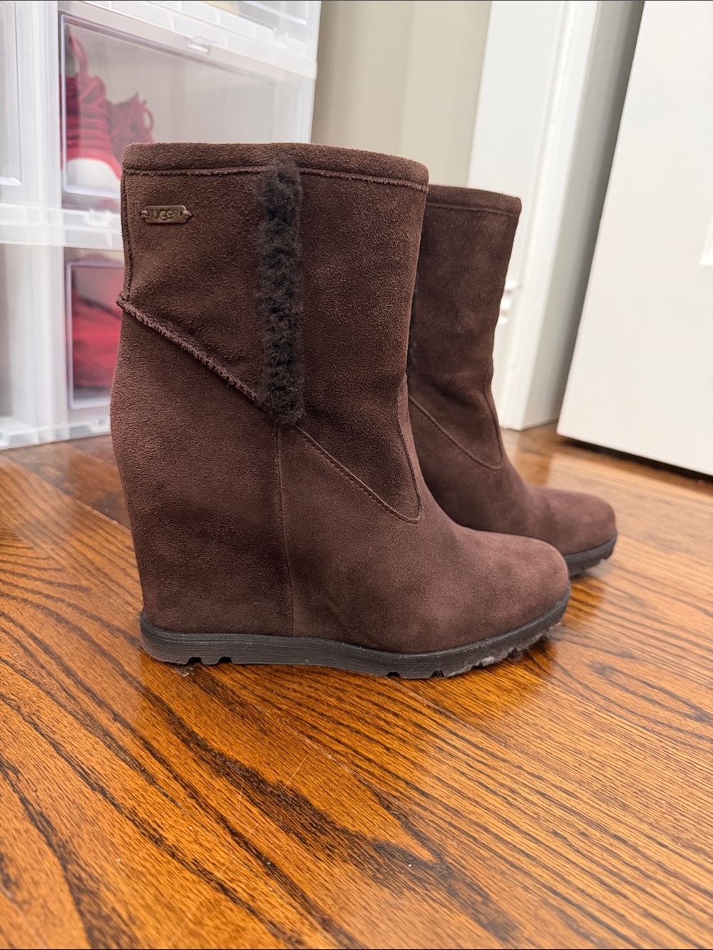 UGG Brown Suede Wedge Ankle Boots